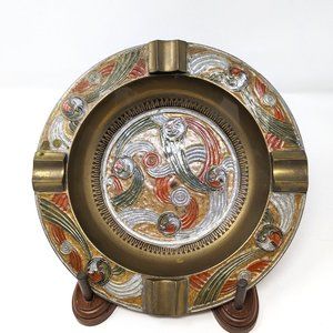 Vintage Indian Brass Floral Ashtray Decorative 8” With Display Stand by Penco